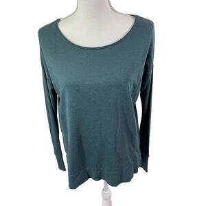 Sweaty Betty Teal Blue Long Sleeve Pullover Top Side Slits Thumbholes Sz XS